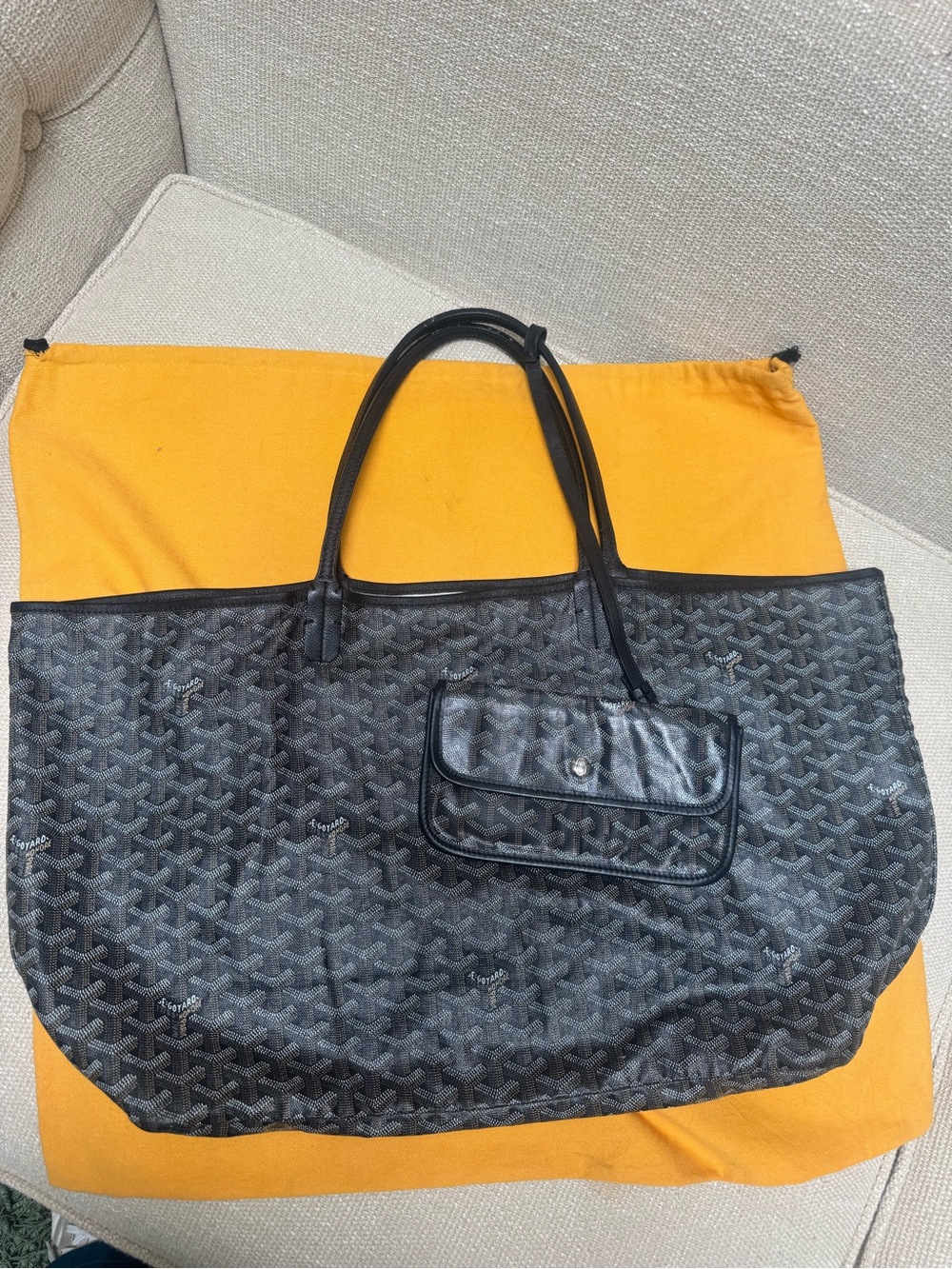 Goyard Black Chevron-Patterned Tote with Front Pocket